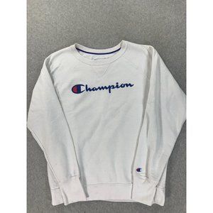 Champion Logo Crew Sweatshirt (Men's Large) White